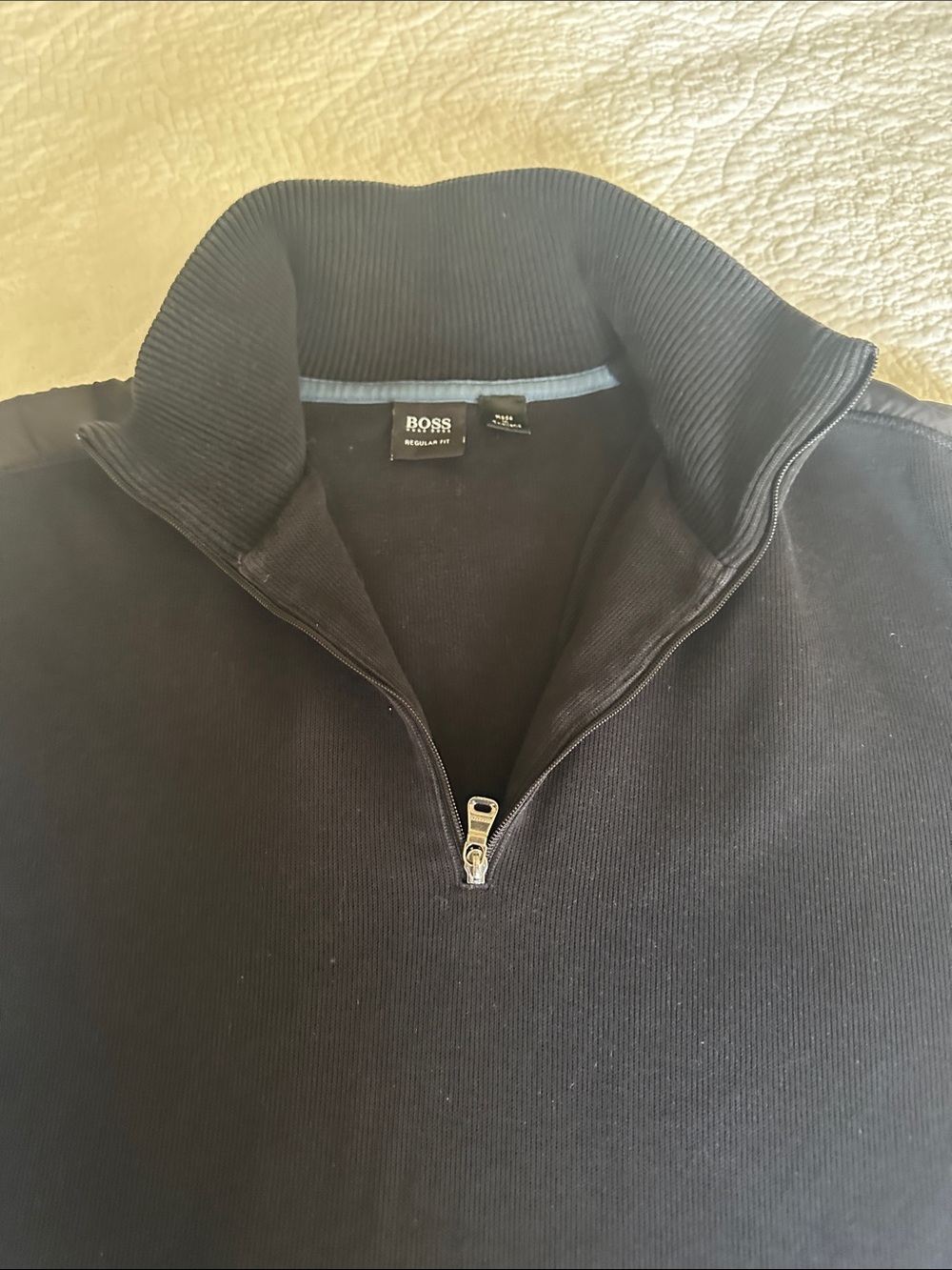 Hugo Boss Men's Black Half-Zip Ribbed Collar Sweater